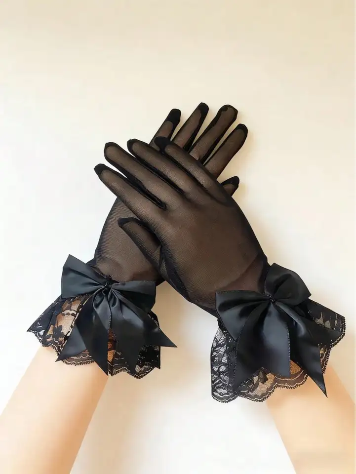 Elegant Black Bridal Lace Mesh Gloves Accessories