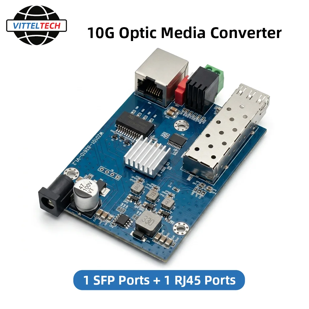 10GBase-T Transceiver 10G Ethernet Fiber Optic Media Converter SFP+ to RJ-45 Port Transceiver PCBA LC Fiber Single Multi-mode