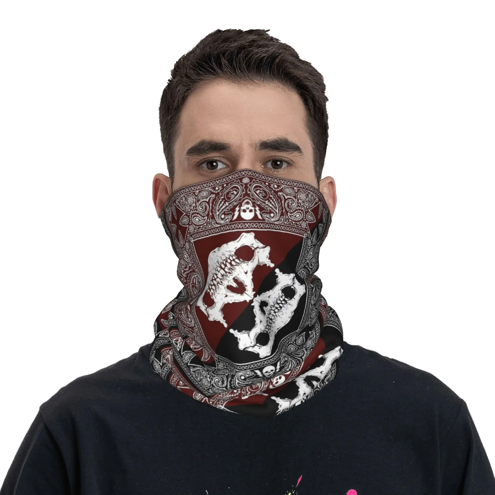 Amis Kaki Skull Paisley Print Bandana Neck Gaiter Printed Mask Scarf Multi-use Face Mask Hiking Fishing Unisex Adult