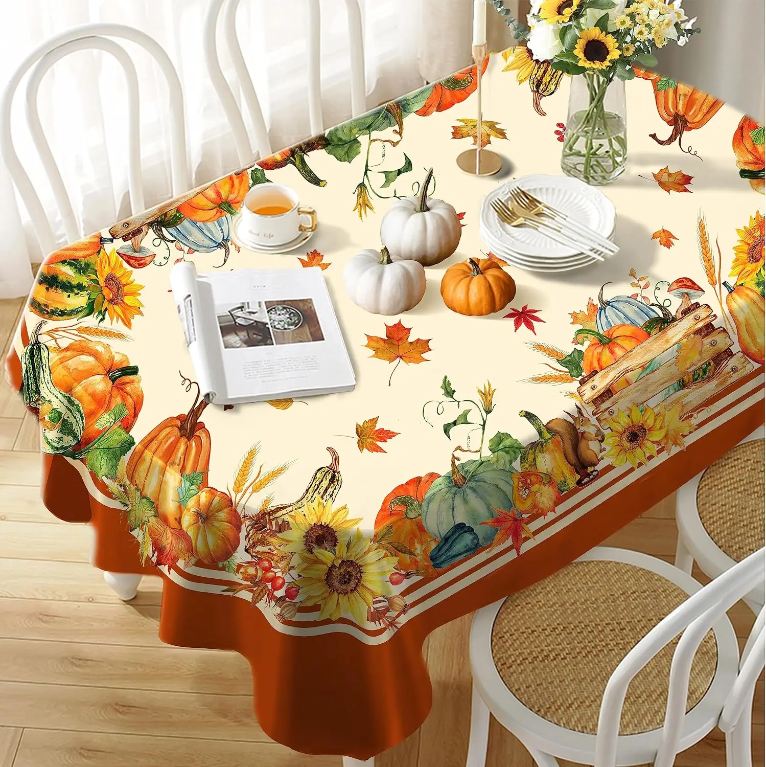 Happy Thanksgiving Rectangle Tablecloth for Table Decor Home Dinner Reusable Dining Room Table Cloth Thanksgiving Decorations