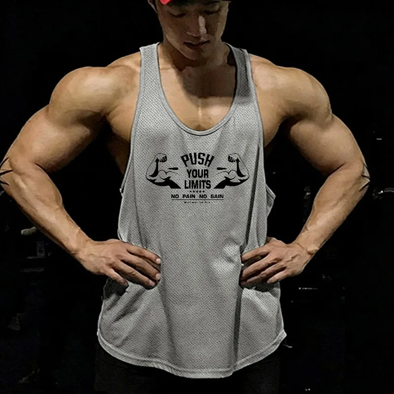 Quick Dry Men's Running Vests Mesh Bodybuilding Stringer Tank Tops Sleeveless Gym Shirt Curved Hem Sportswear Fitness Training
