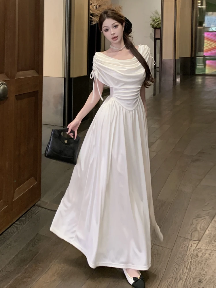 

Винтажное атласное платье Ele с воротником-подвеской, сексуальное длинное платье трапециевидной формы с застежкой на талии, летняя юбка ort Sve Color...