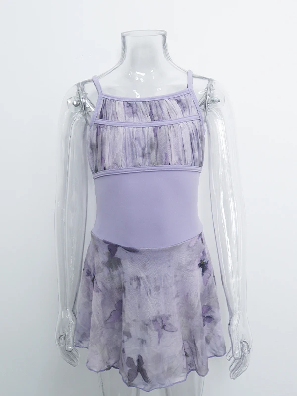 [Nuovo] Abito da balletto Body senza maniche Ragazze Bambini Dancewear Training Canotta Body con gonna in chiffon Costumi da festa