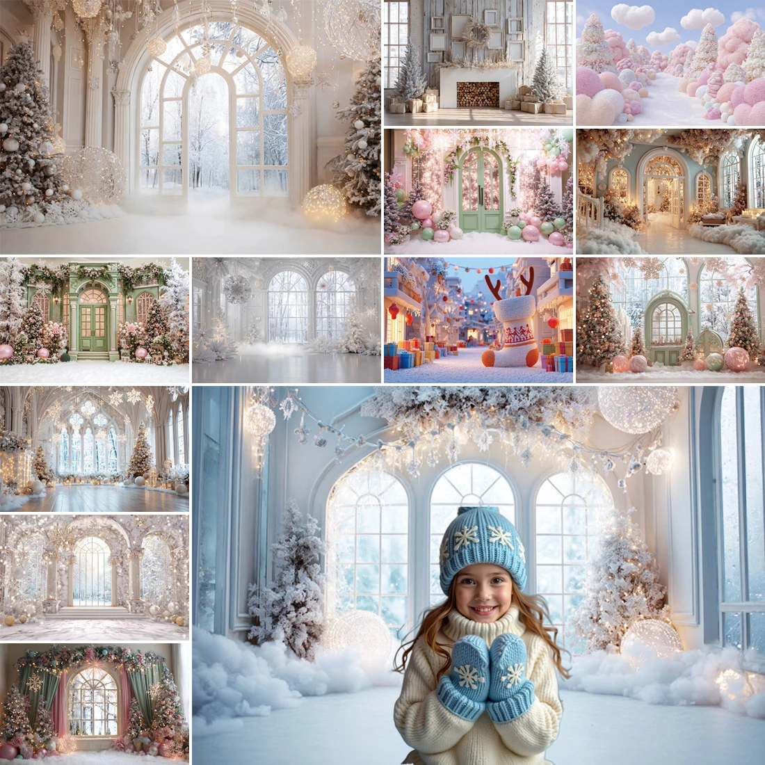 

MOON.QG Dreamy Christmas New Year Decorations Backgrounds Photographs Xmas Trees Glitter Arch Window Backdrop Party Photozone