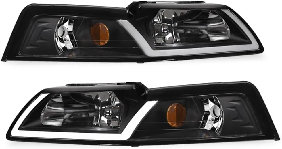 

7422447035002, совместимые с Ford Mustang DRL, светодиодные ленты 1999-2004 годов, черный корпус, фары с янтарным отражателем