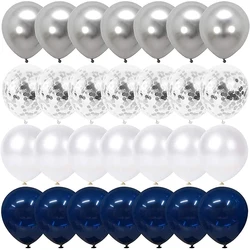 Navy Blue Balloons Set Pearl White Chrome Silver Confetti Ballon Kids Boy Birthday Graduation Party Decoration Baby Shower Decor