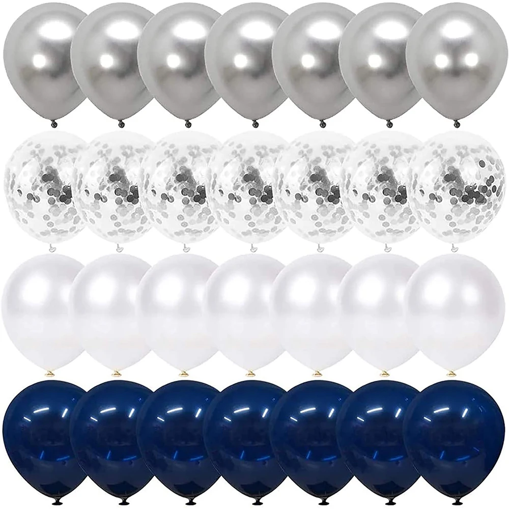 Navy Blue Balloons Set Pearl White Chrome Silver Confetti Ballon Kids Boy Birthday Graduation Party Decoration Baby Shower Decor