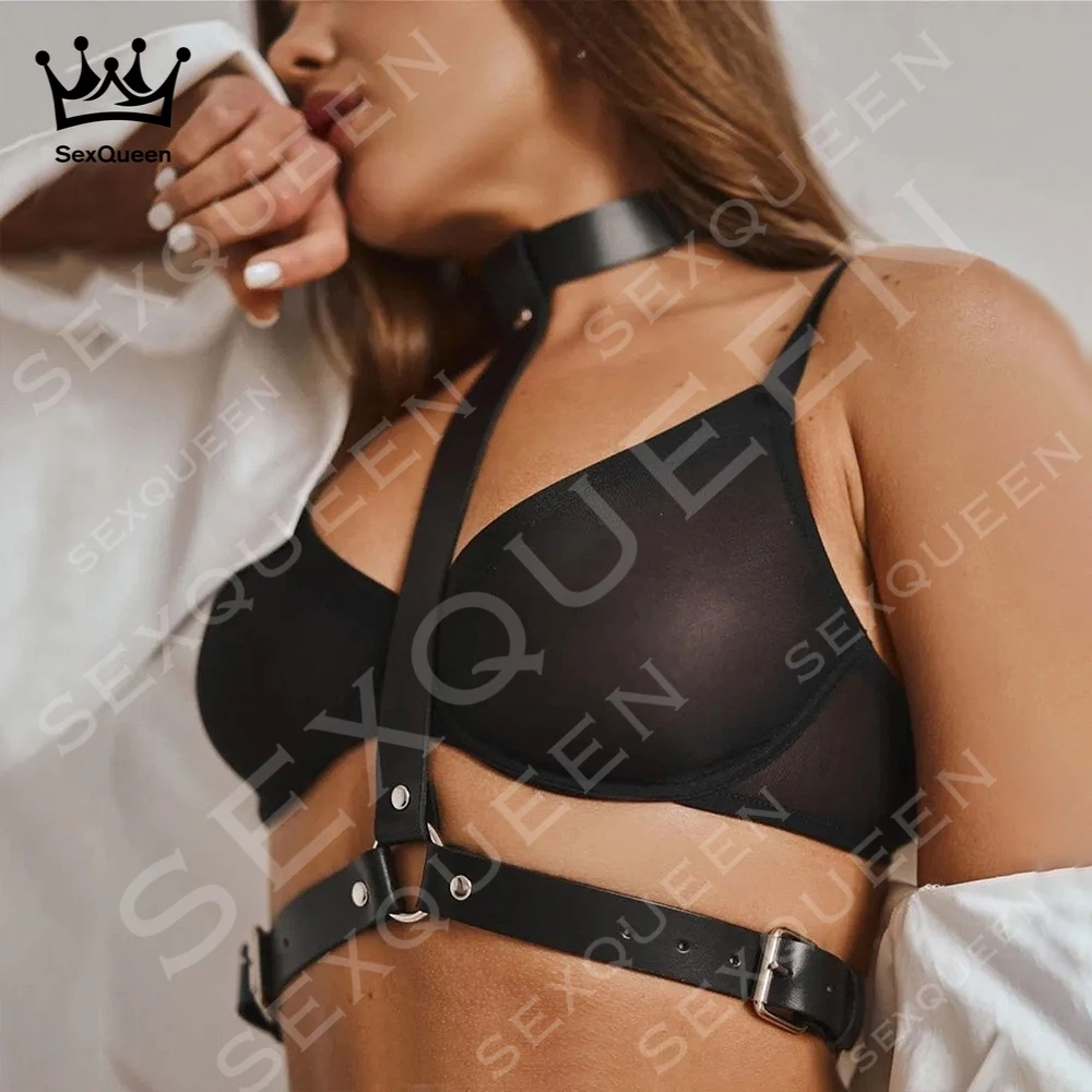 Sexy Leather Harness Bra Bondage Lingerie Garters Bdsm Harajuku Body Stockings Garter Belt Gothic Clothes Rave Fetish Sword Belt