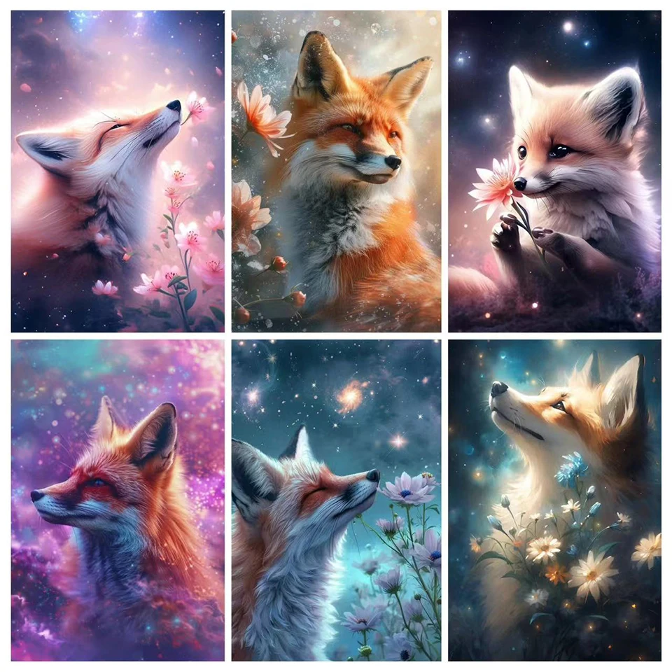 Full Rhinestone Animal Landscape Diamond Painting 5D DIY Flower Fox Square Round Mosaic Bead Embroidery Handmade Decor Mural