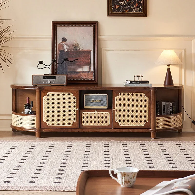Rattan small apartment Nordic simple modern living room home minimalist silent wind TV cabinet combination