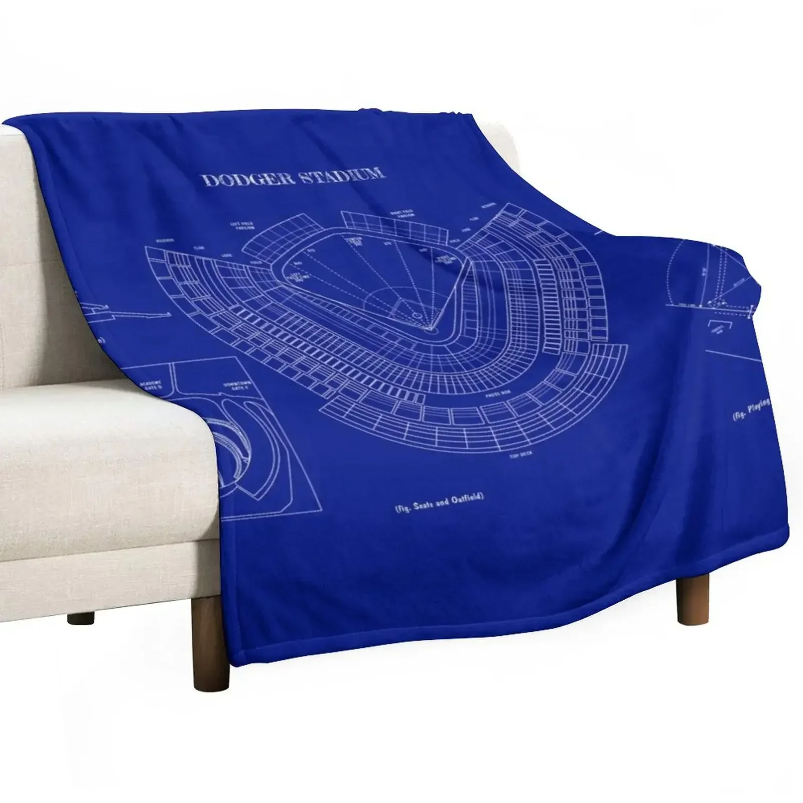 Dodger Stadium (White Stencil-No Background) Throw Blanket Soft Multi-Purpose Blankets