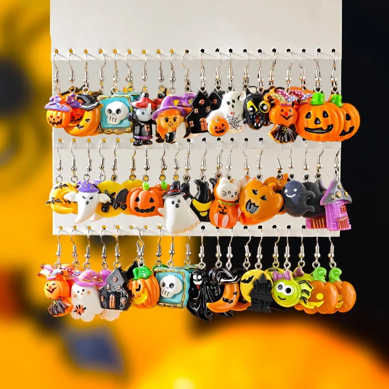 جديد هالوين سلسلة الراتنج المجوهرات المتخصصة الإبداعية شبح اليقطين قبعة الخفافيش أقراط القرط مجموعة #1