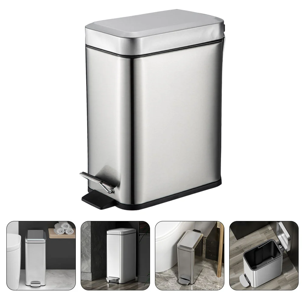 

Stainless Steel Trash Can 50-litre Kitchen Bin Slim Waste Paper Bucket Pedal Design Container Office Recycle Garbage