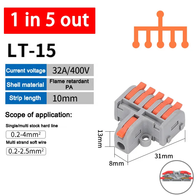 10PCS Mini Wire Connector 2 3 4 5 Pin Splice Terminal Blocks Quick Connectors Conductor Rail Conector Base