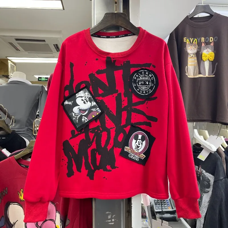 2025 شتاء جديد الثقيلة الترتر الكرتون التصحيح بلوزة من الصوف معطف المرأة فضفاض تصميم الأزياء أعلى طويلة الأكمام هوديس سترة