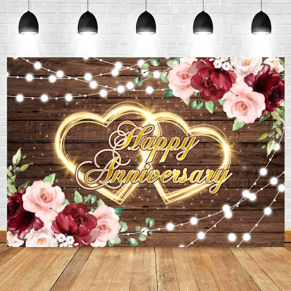 Happy Anniversary Backdrop For Photography Gold Balloon Glitter Love Heart Wedding Birthday Party Bridal Shower Photo Background