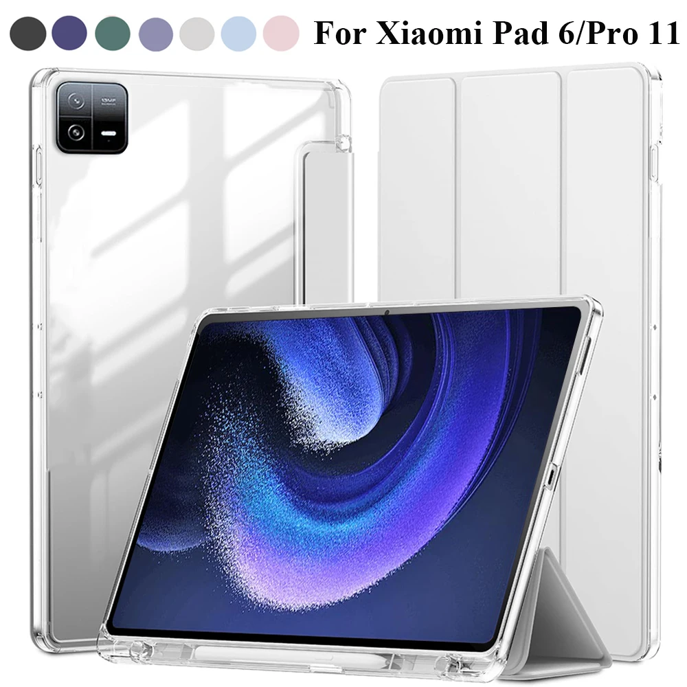 Hülle mit Stifthalter für Xiaomi Mi Pad 6 / 6 Pro, Transparente Hartschalen-Trifold-Smartcover, Schlanke Schutzhülle
