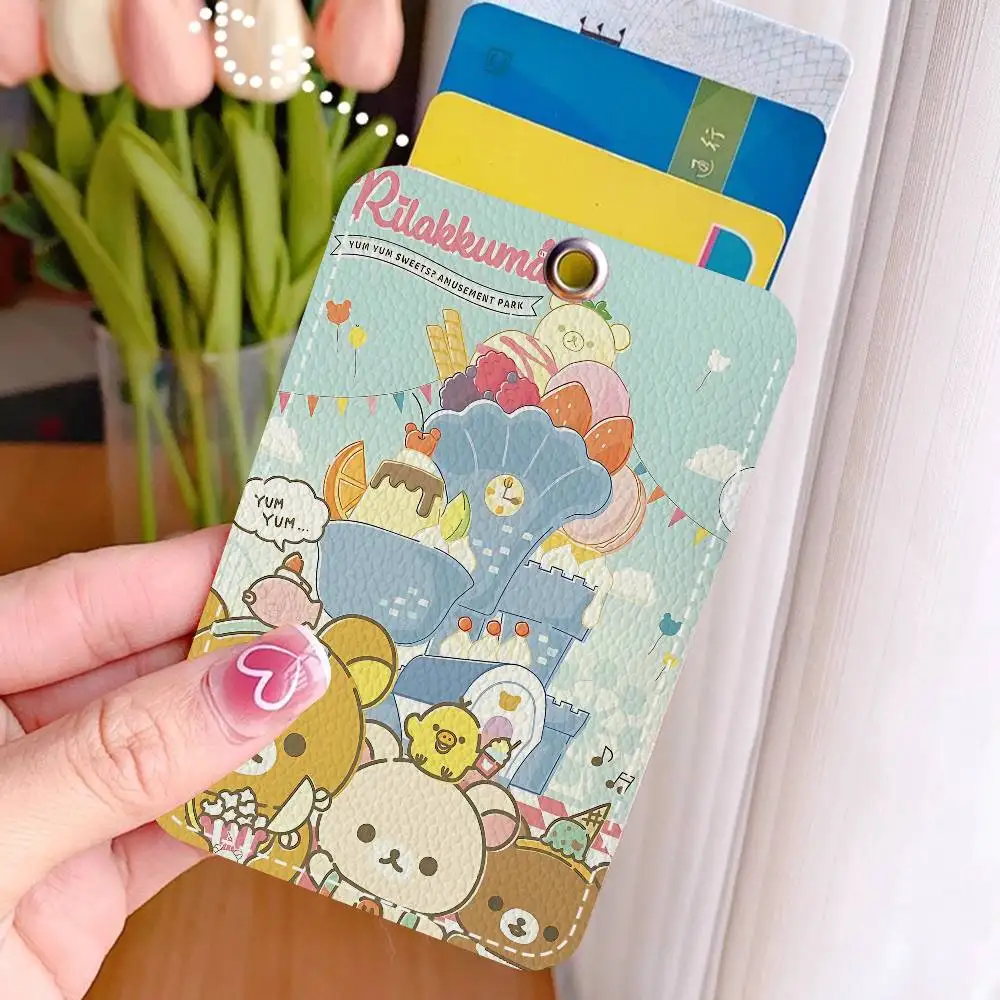 Cute Cartoon Rilakkuma PU Soft Leather Rectangular Key Card Holder Induction Elevator Protection Cover Youth Faion Accory