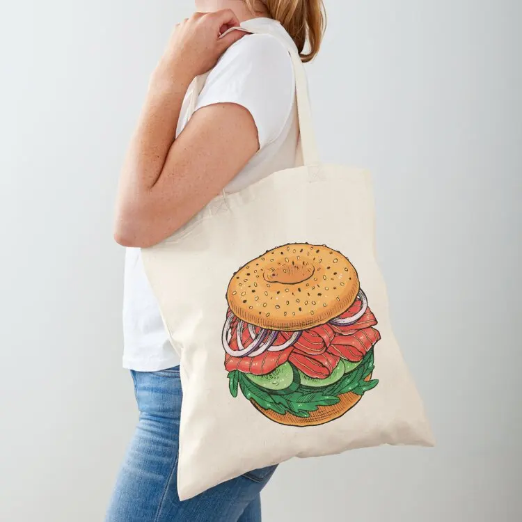 

Smoked Salmon Bagel Tote Bag custom fabric bag Shopping bags shopping bag logo shopping cart bags