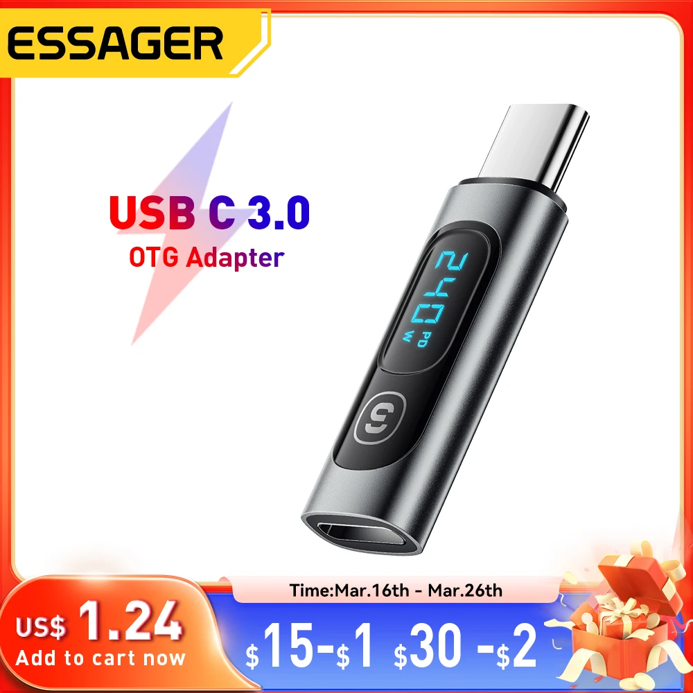 Essager USB C 3.0 OTG Adapter Type C To USB Type C PD 240W Digital Display Data Data Adapter 100W For Macbook Pro Air Samsung