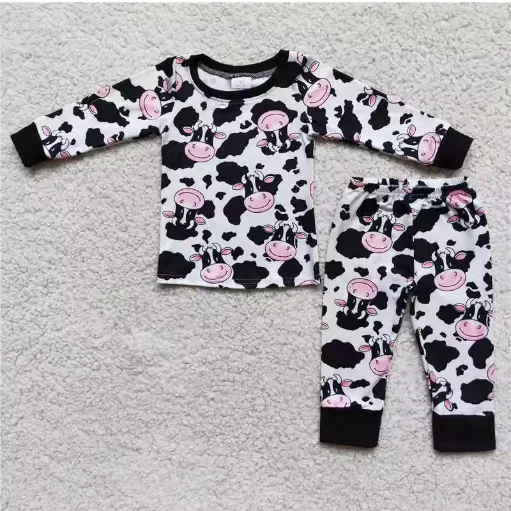 

Dairy cow Children Long Sleeve Cotton Embroidery Truck Shirts Sleepwear Pants Kid Outfit Toddler Pajamas Girl Nightwear Set