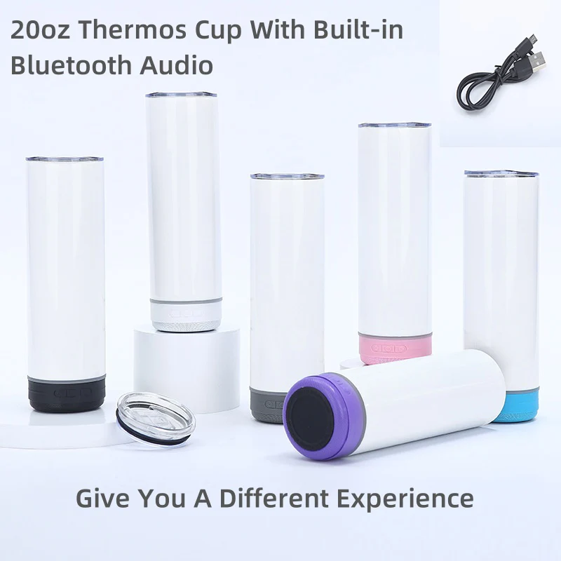 

Music Speaker Thermos Cup with Straw, Straight Mug, Stainless Steel Cup with Detachable LED Light, Valentine's Birthday Gift