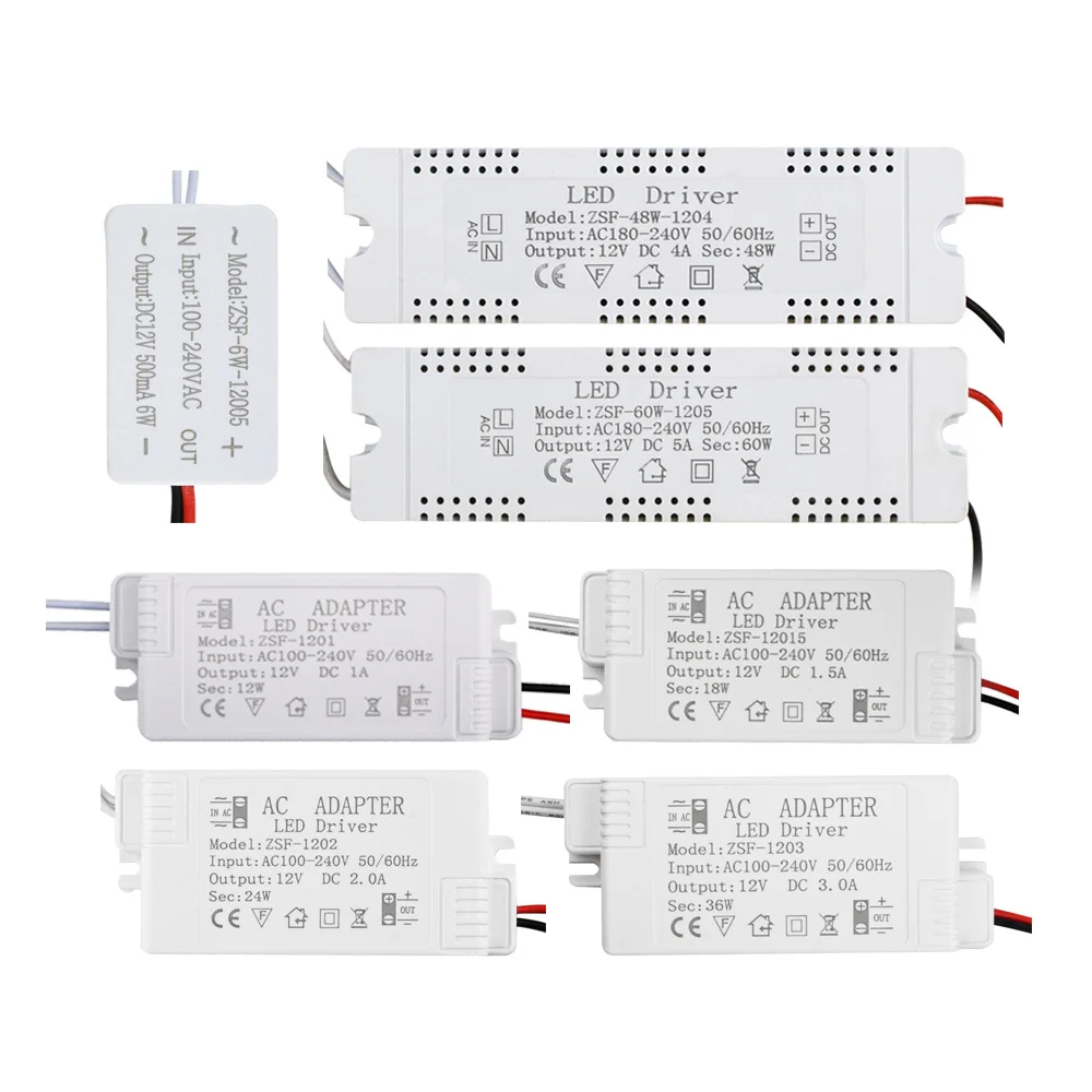 12W 24W 36W 60W LED Driver Power Supply AC220 to 12V 1A 2A 3A 5A Power Supply Control Lighting Transformers For LED Light Strip