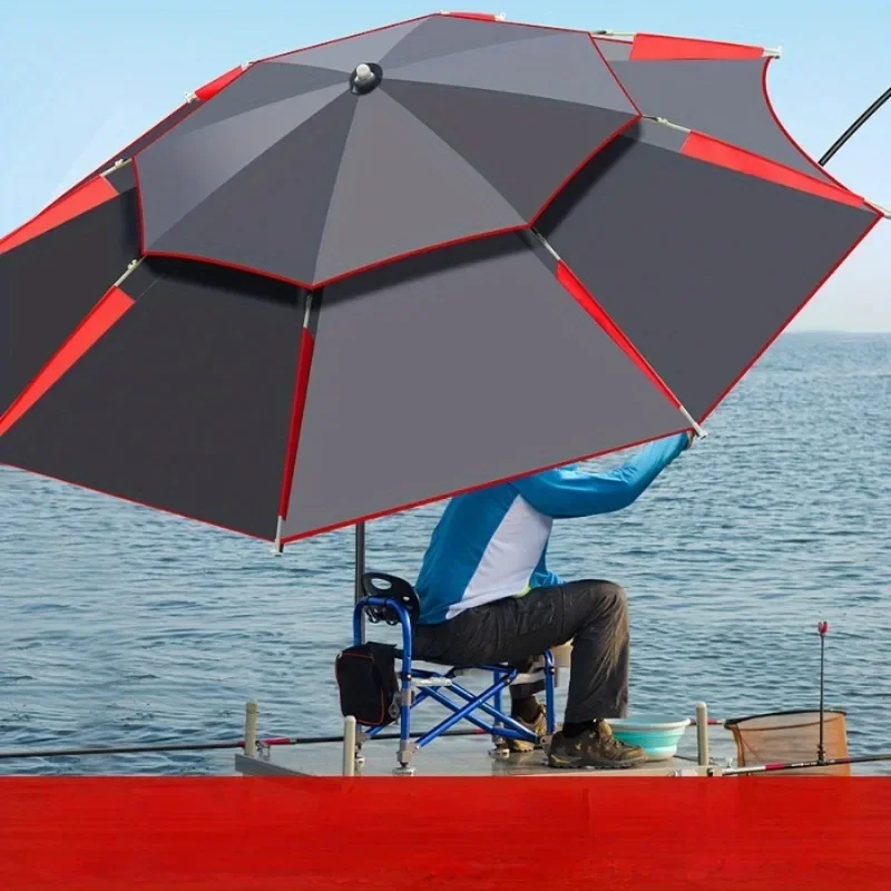 Outdoor Parasol Fishing Umbrella Double Layer Waterproof Beach Umbrella Protection Adjustable Stainless Steel Parasol 1.8-2.6M