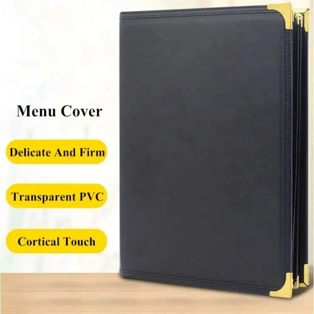 8.5 × 11 بوصة إدراج ورق A4 PU حافة جلدية 6 صفحات 12 عرض أغطية قائمة المطاعم تناسب كتاب حامل الورق القائمة