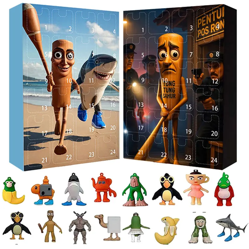 24 pièces Tung Tung Sahur calendrier de l'avent de noël cerveau Figure Tralalero Tralala figurines Bombardino Crocodilo calendrier de l'avent