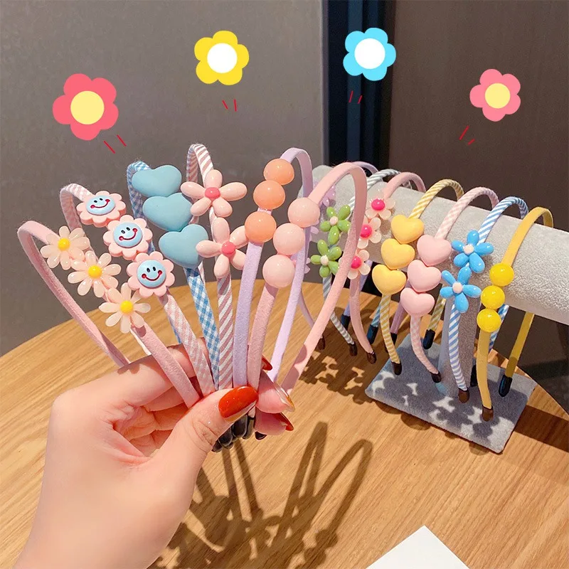 New Children Plastic Flower Thin Hairbands Love Daisy Cartoon Hairbands Hair Hoops for Girls Baby Headwear Hair Accessories