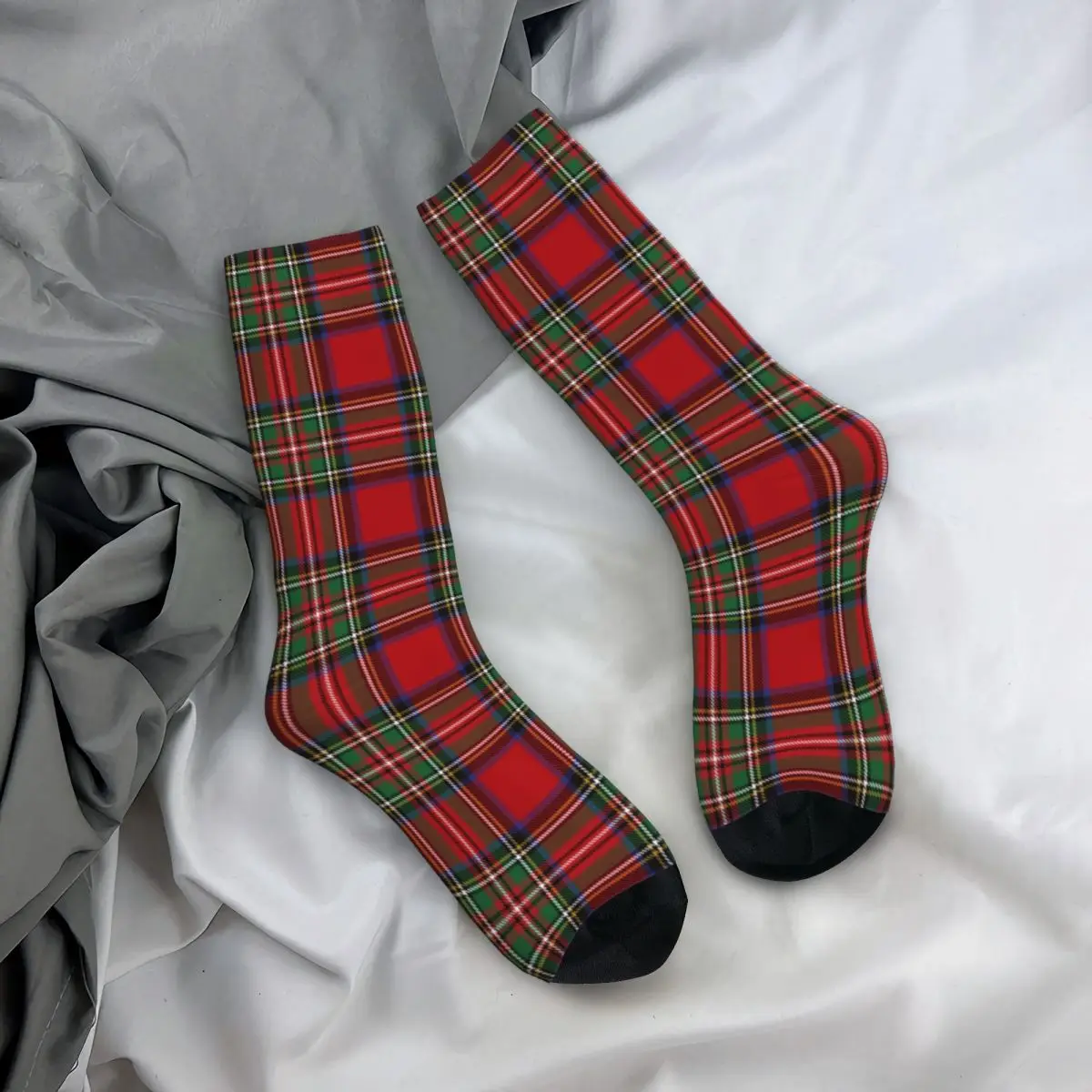 Lustige Tartan Clan Stewart Plaid Schwarz Rot Überprüfen Fußball Socken Polyester Mittleren Rohr Socken für Unisex Schweiß Absorbieren