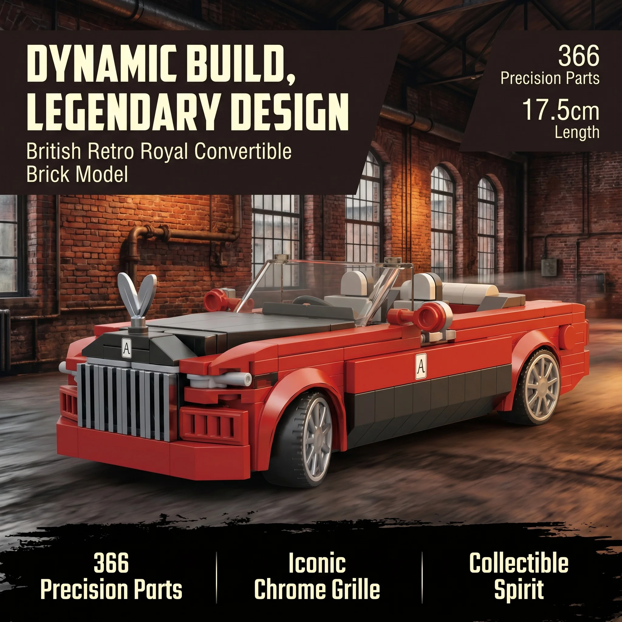366PCS Luxury Convertible Building Blocks Retro Classic Car Model Bricks Car Fans Collectible Desktop Ornament Assembly Toy Gift