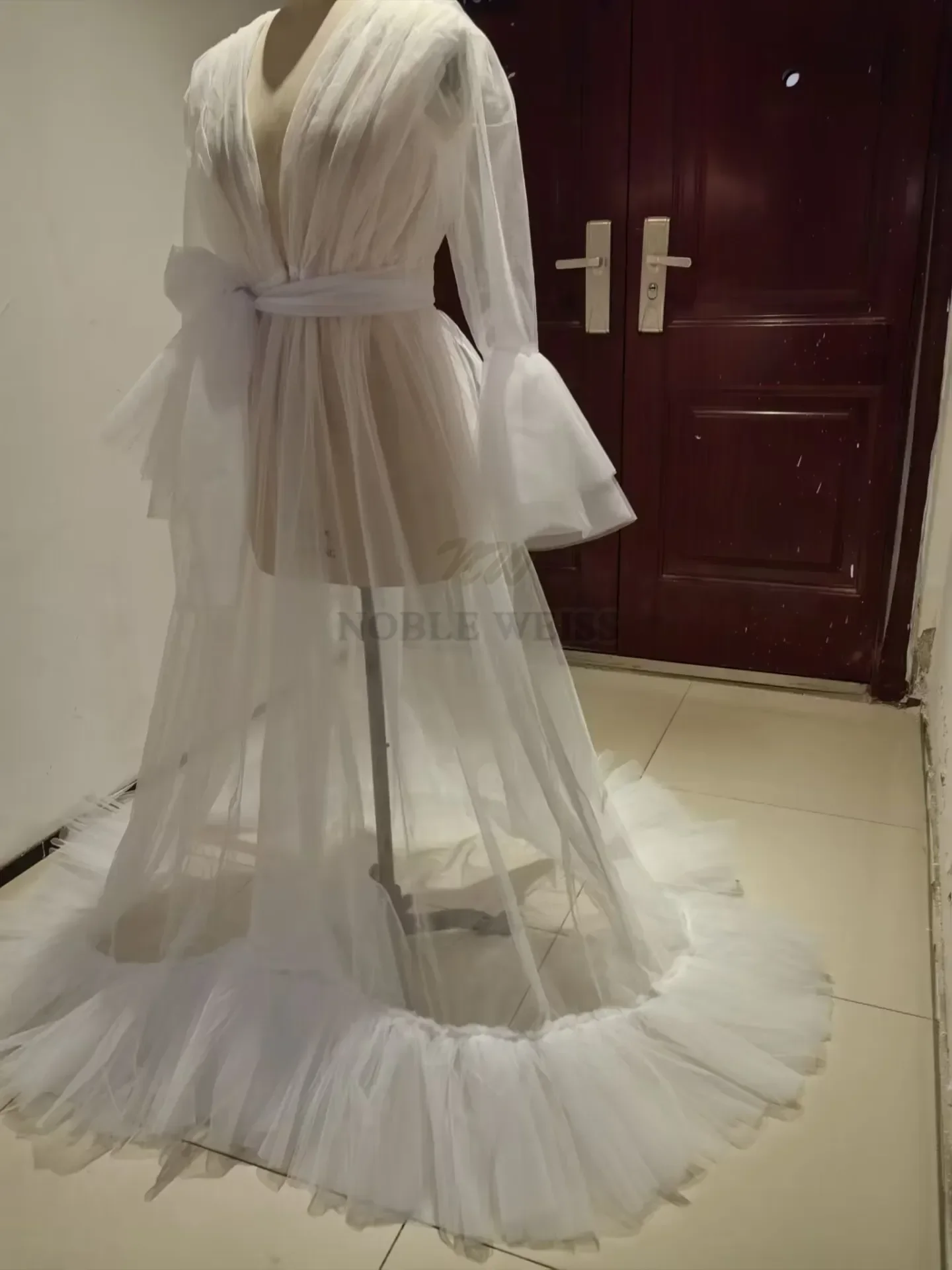 Abito lungo da sposa in tulle, abito premaman, servizio fotografico, donne incinte, abito fotografico, kimono, abito da ballo da sera, giacca personalizzata