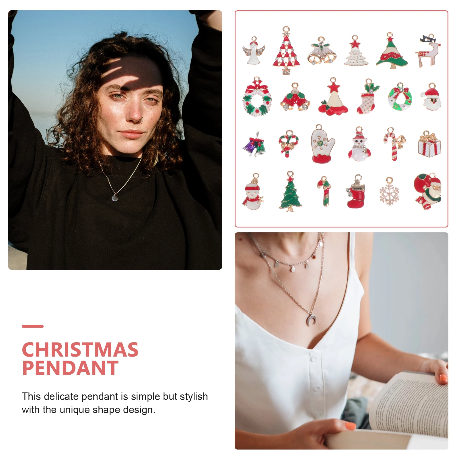 

24pcs Christmas Pendants Alloy Pendant Charms Xmas Pendant Simple Stylish Unique Design Necklace for Friends