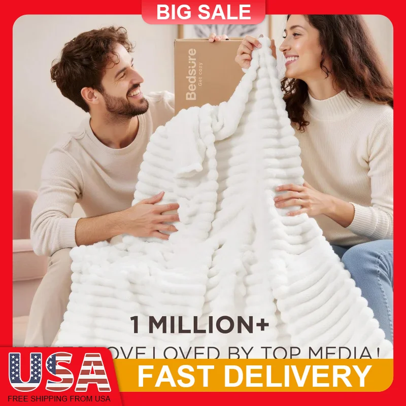 

50x60 Inch White Fleece Throw Blanket, Ultra Soft Microfiber Cozy Blanket for Couch Bed Dorm, Gift for Women Men Mom Teacher