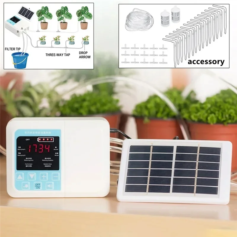 

ABKY-Automatic Drip Irrigation Device Solar Energy Powered Double Pump Controller Timer System Intelligent Watering Device For P