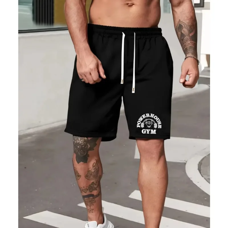 Drawstring Casual Summer Shorts Barbell Print Men's Fashion Shorts