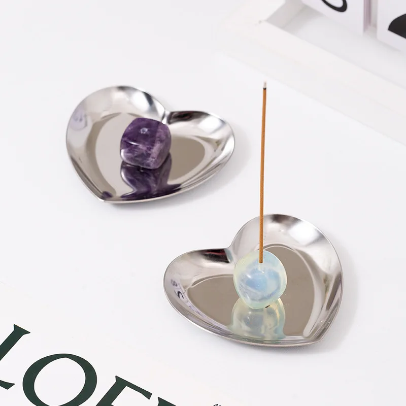 Ins Heart Incense Holder Tray Stainless Steel Natural Stone Desktop Storage Plate Aromatherapy Censer Table Home Decor Ornament