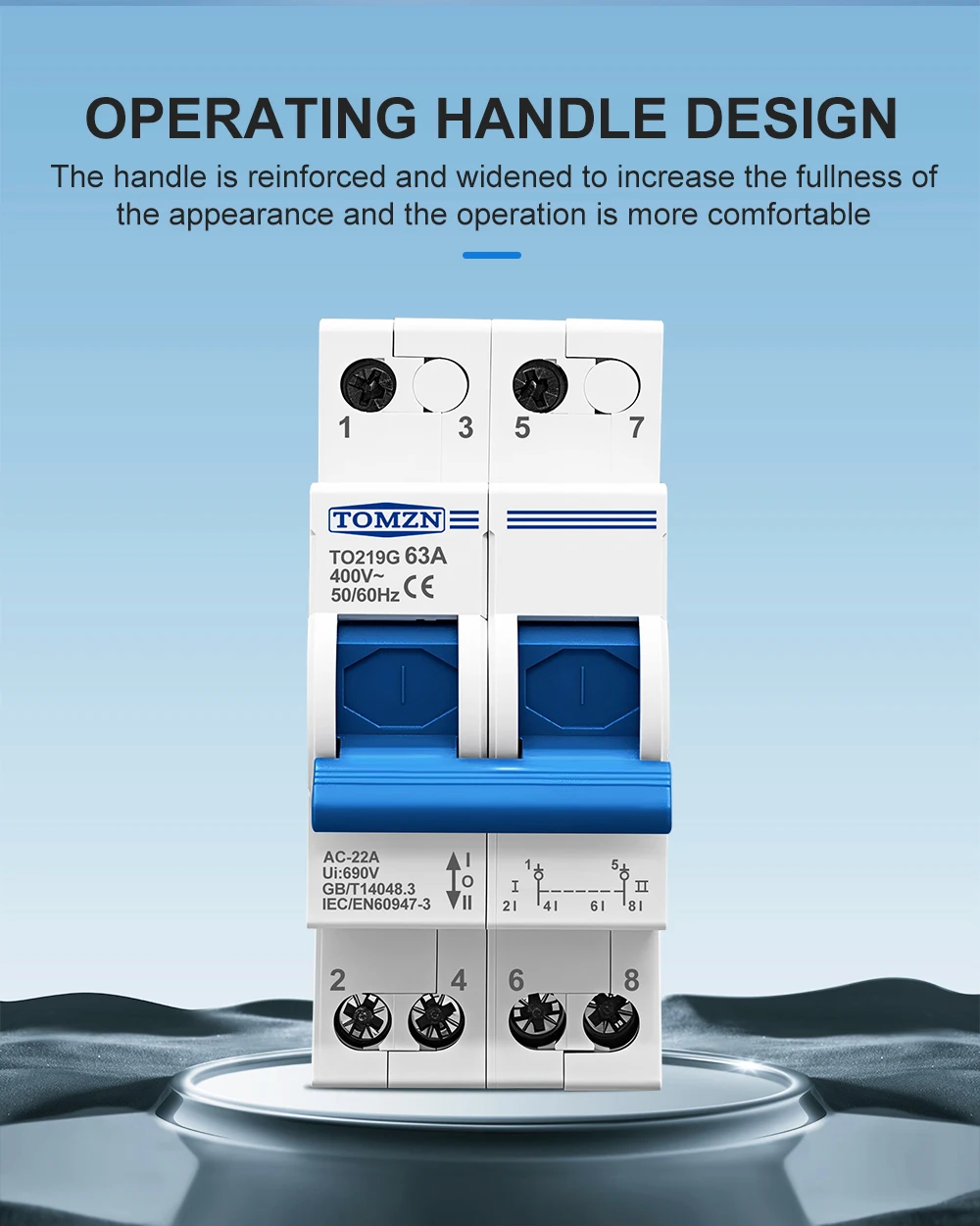 1P 2P 3P 4P 63A TOMZN MTS Dual Power Manueller Übertragungs-Trennschalter Interlock-Leistungsschalter – Detail 8