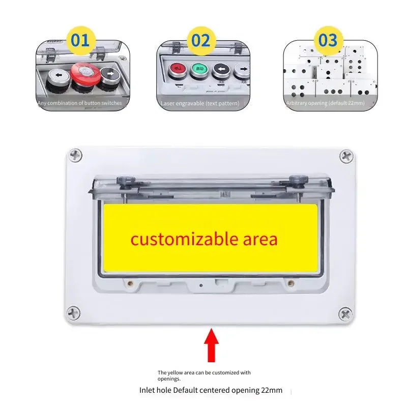 Outdoor Waterproof Plastic Button Box 22MM Emergency Stop Start Self-Locking Control Switch Junction Box for Electrical Control