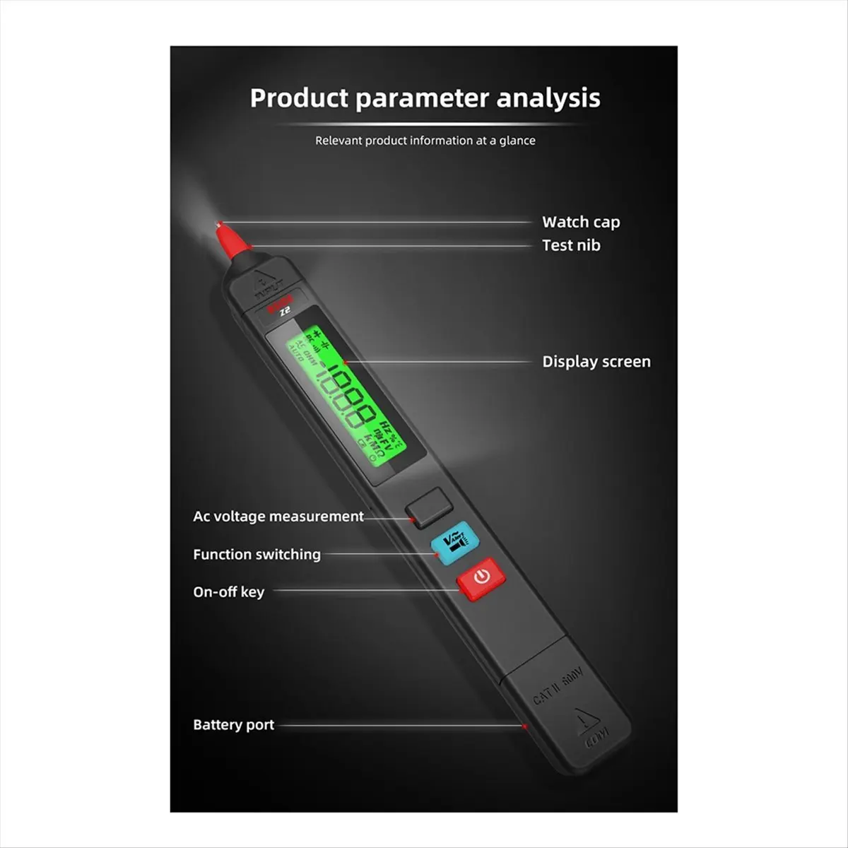 L63A Z2 AC Voltage Tester Leakage Detector Creepage Electric Pen Non-Contact Circuit Continuity 0-300V Black