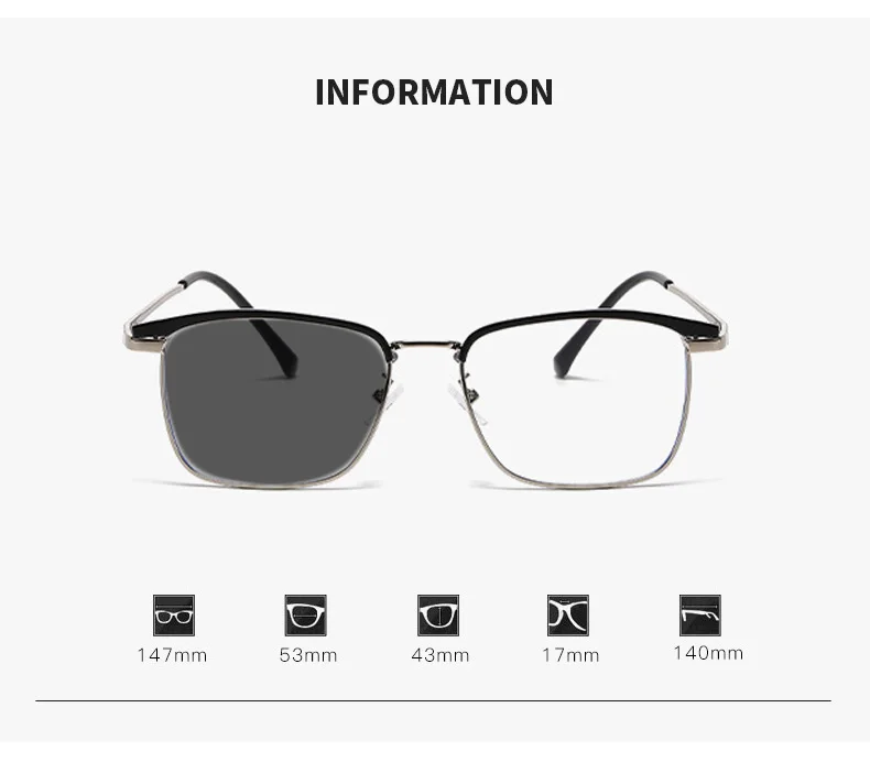 Ultra Licht Photochrome Spleißen Farbe Myopie Gläser Business Männer Anti Blau Licht Nahe Anblick Gläser Frauen Halb Rahmen Gläser – Detail 3