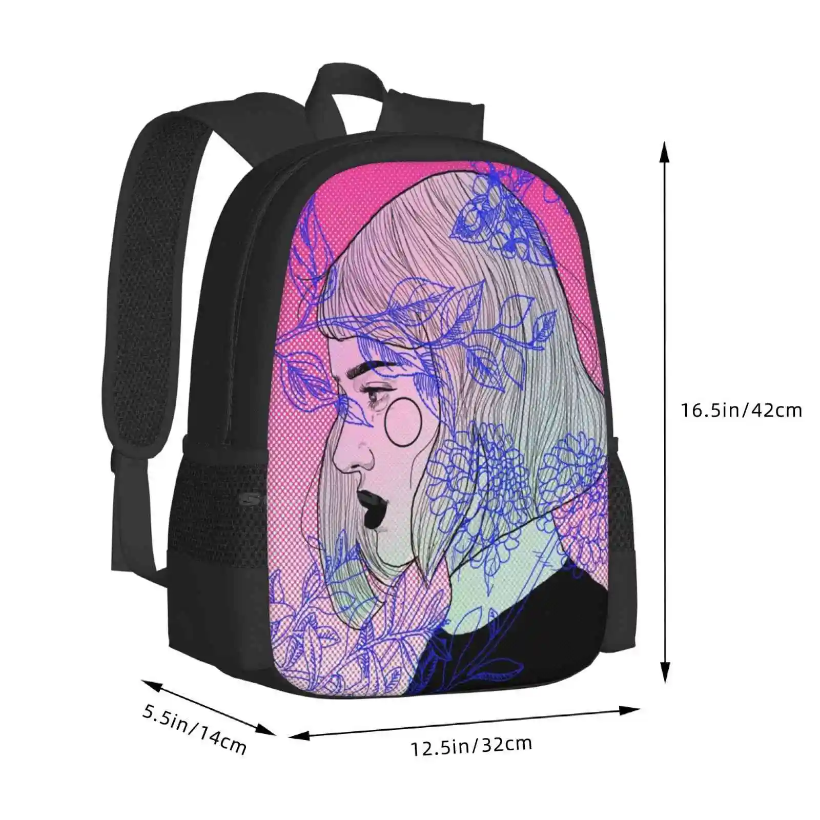 Impaciente-Mochila Neon Pop Art Rosa para Estudante, 3D Print, Surrealismo, Retrato de Menina, Tumblr Cool, Amor Hipster