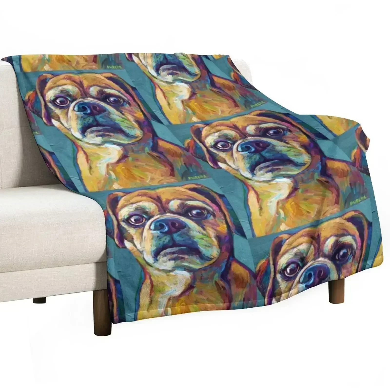 

Cute Puggle On Blue Throw Blanket valentine gift ideas Custom Blankets