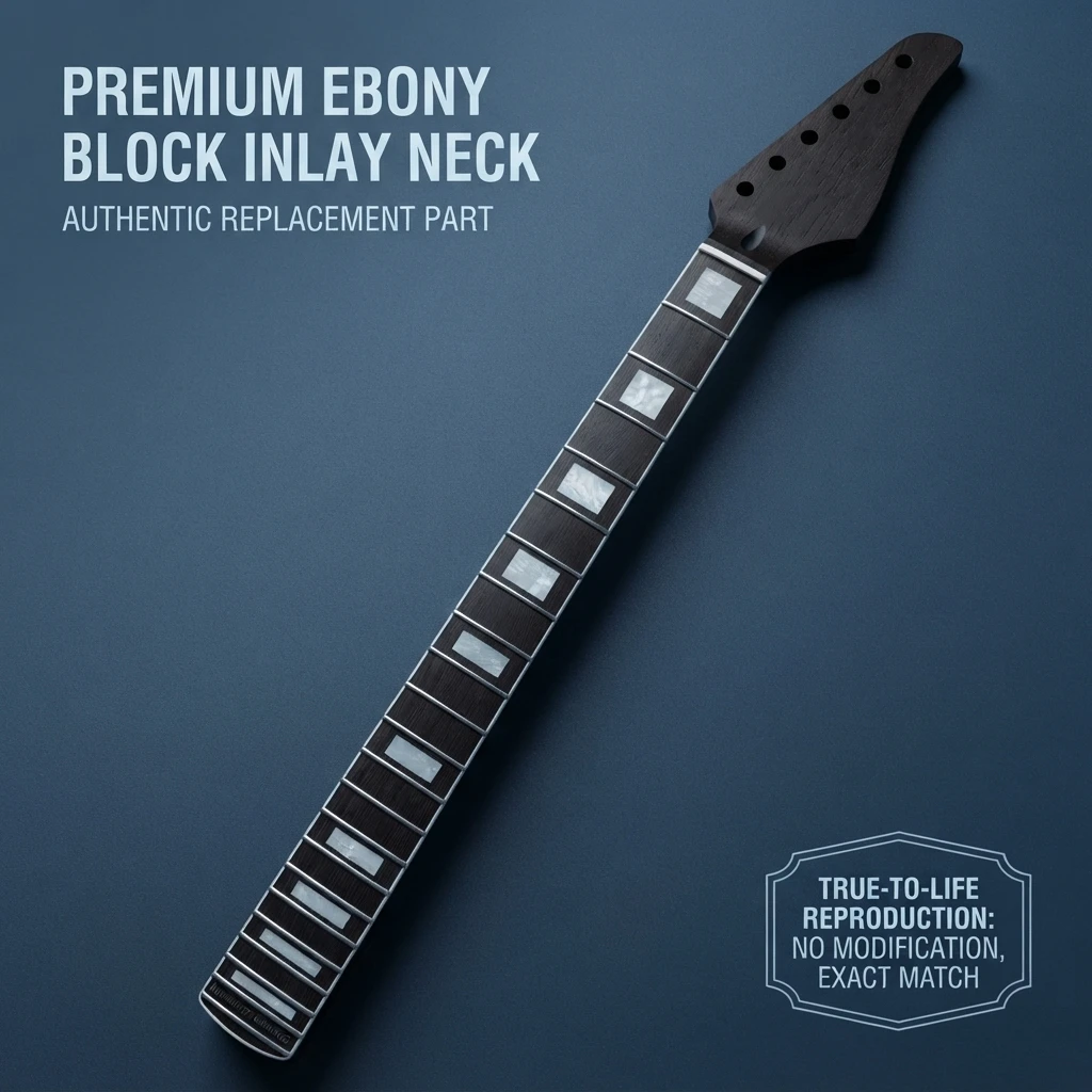 22 Fret ST Guitar Neck, Dark Matte Finish, Chicken Wing Wood Fingerboard, White Block Inlays, Guitar DIY Repair Replacement Part