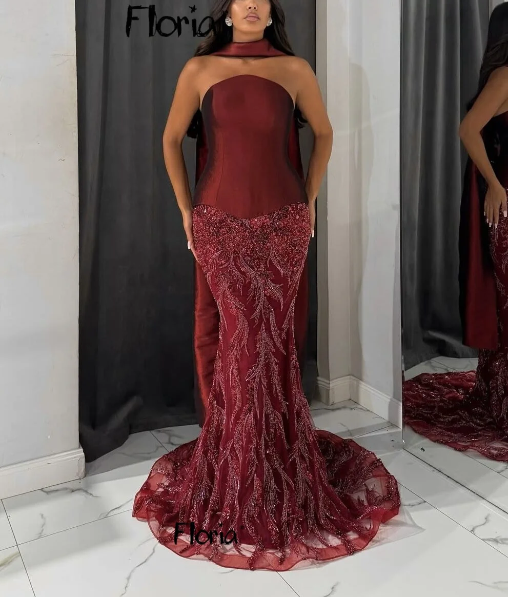 

Floria Elegant Burgundy Prom Dresses Saudi Arabia Red Celebrity Dress فساتين للمناسبات الخاصة Customized