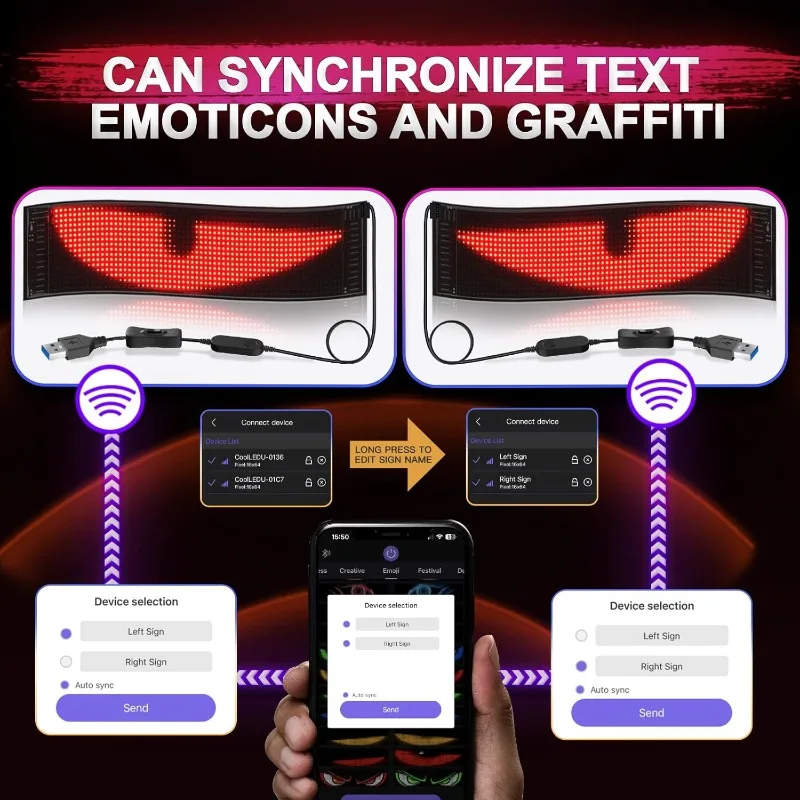 Devil Eyes Light Flex Signs Programmable LED Pixel Display Soft Screen App Control DIY Text Pattern for Cars Trucks Windshield