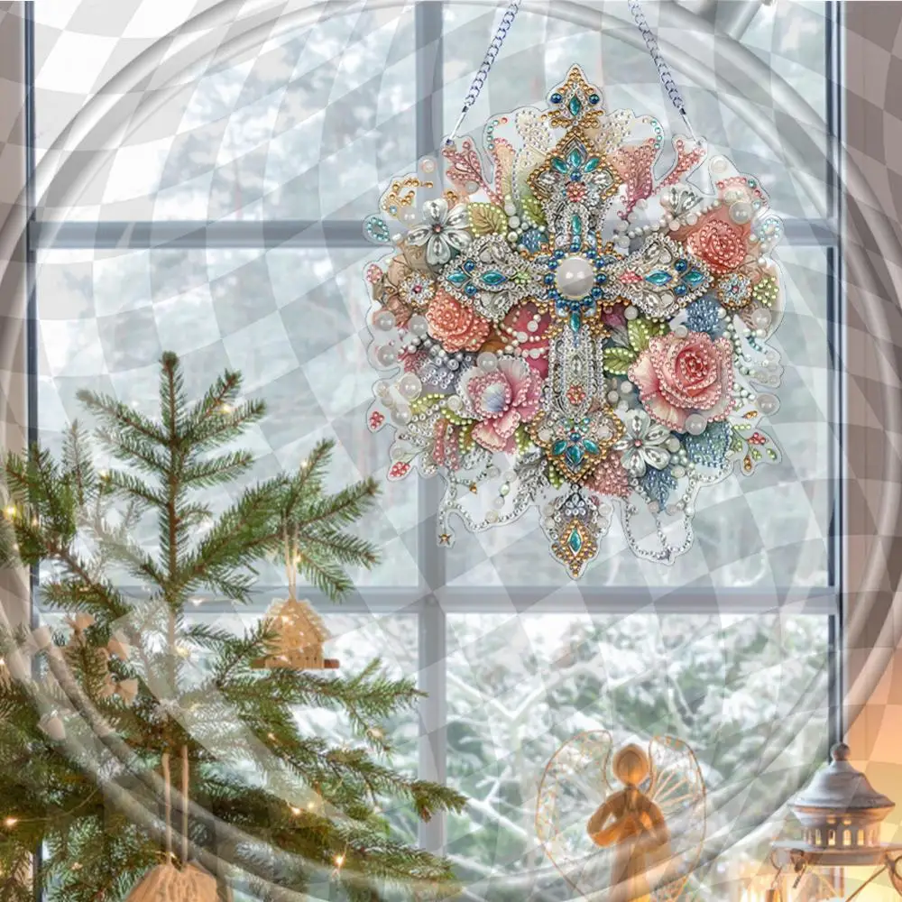 

PET Double Sided Special Shaped Color Flower Rhinestone Diamond Art Window Pendants Diamond Painting Hanging Decor for Office
