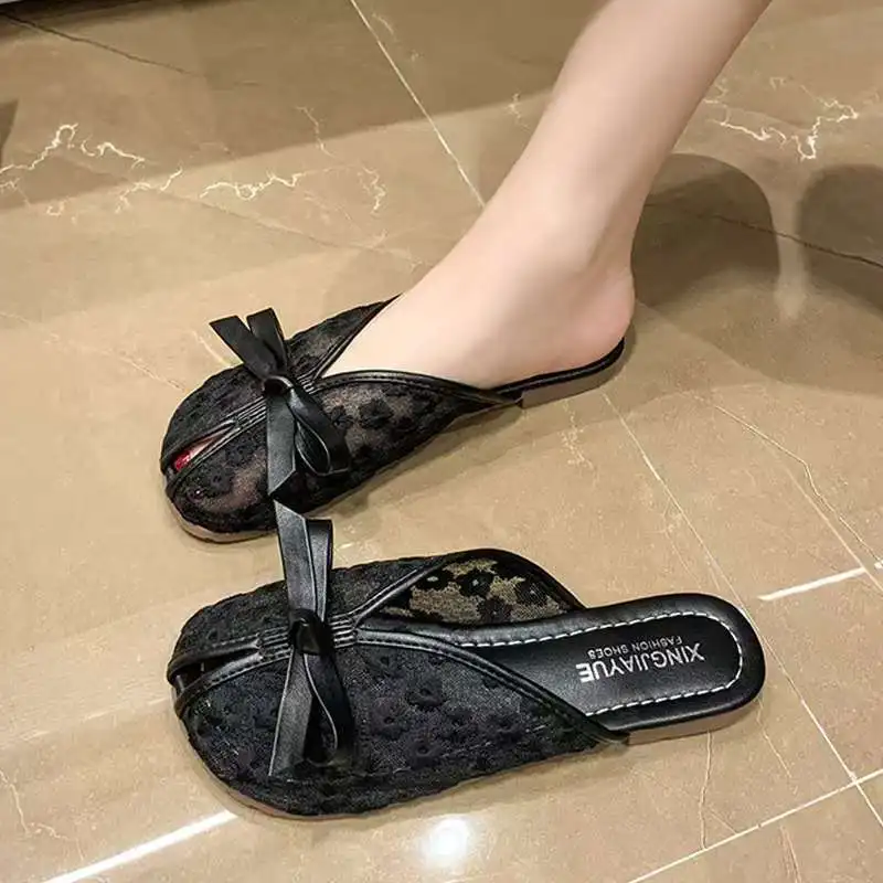 

2025 Summer soft-sole slippers Fashion mesh hollow lovely beautiful fairy wind skirt shopping casual beach sandals